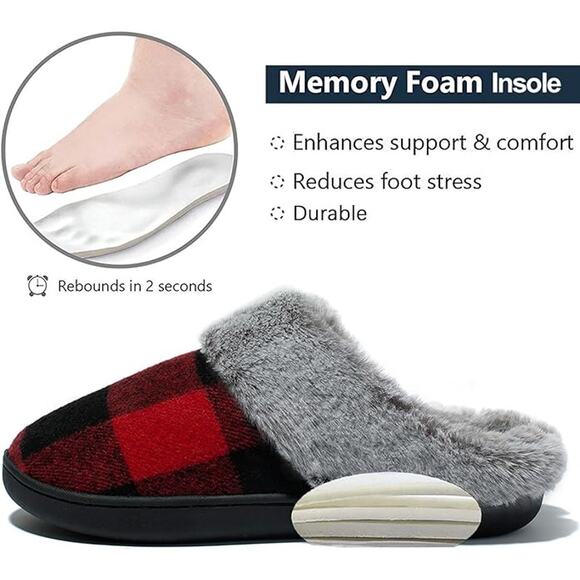 New Womens Size 8-9 Buffalo Plaid Memory Foam Slippers - Picture 4 of 5